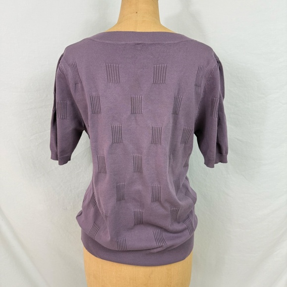 NWT Arach & Cloz Purple Short Sleeve V-Neck Sweater With Texture Details - Picture 5 of 11